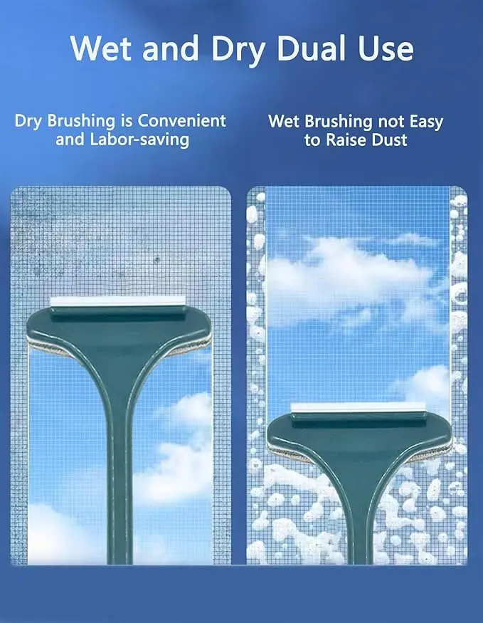 2 in 1 Window Screen Cleaning Brush, Double Sided Wet & Dry Dual Use,Extendable Handle Multifunctional Brush, Pet Hair Remover for Furniture&Carpet