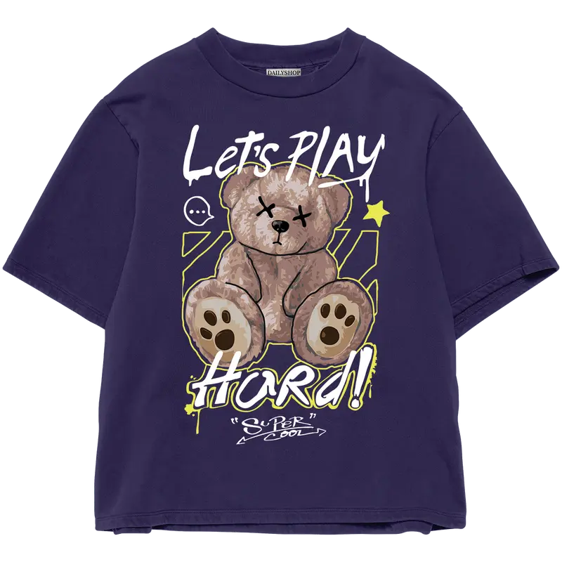 Kaos Wanita Pria Bahan Katun Teddy Bear Lets Play Beruang Lengan Pendek combed baju T-shirt Dewasa Top atasan Distro Unisex Tebal Merah 4