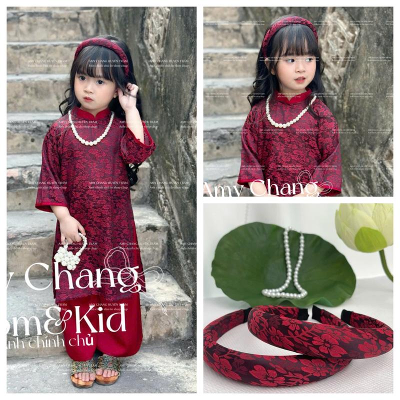 Product Introduction of [Ảnh chính chủ] Áo dài bé gái Gấm Thọ Dơi cao cấp hoa văn sắc nét mềm mát 9