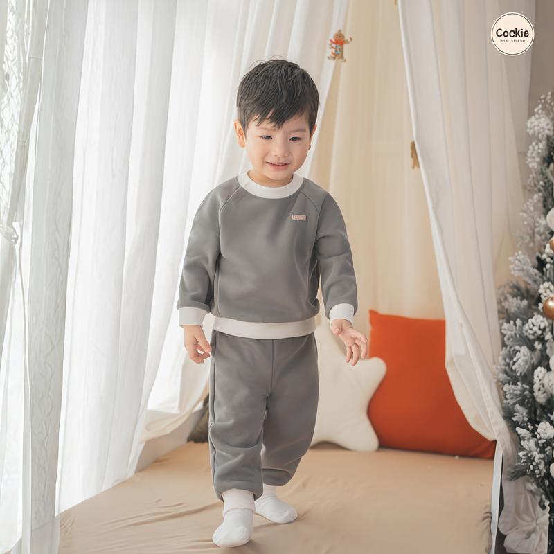 Bộ Quần Áo Nỉ Dài Tay Cookie Vải Hai Da Cài Vai Tay Raglan Cho Bé Từ 6 Tháng Đến 5 Tuổi Chất Nỉ Dày Ấm Quần Áo Mùa Đông