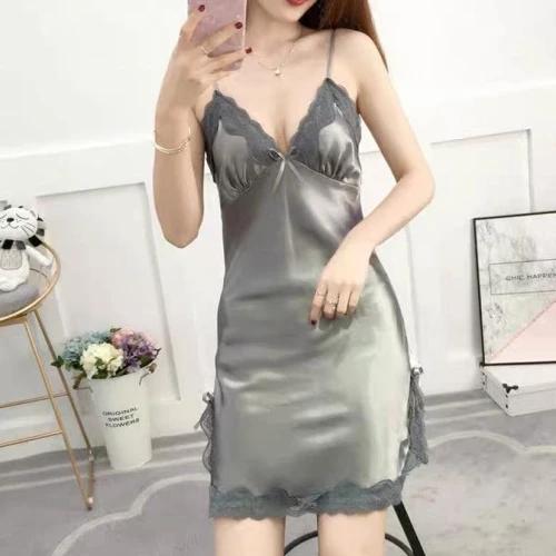 MN Dress Wanita Malam Baju Tidur Wanita Bahan Polyester Polos Santai Gaun Malam Solid Warna Free size  1032 7