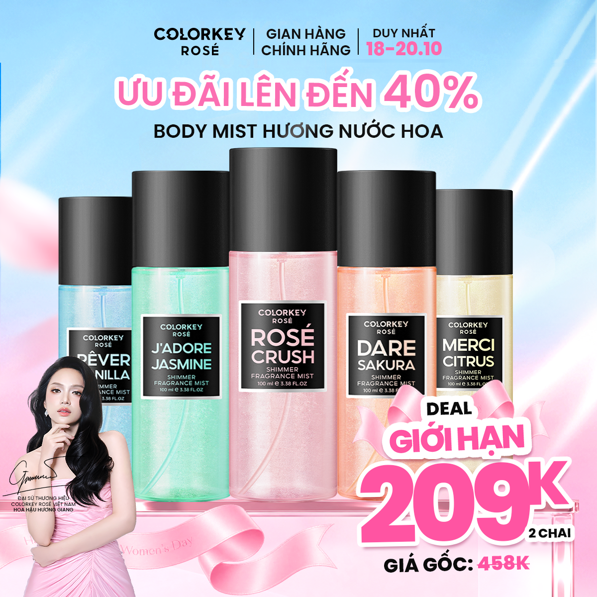 [HOT COMBO GIẢM GIÁ 40%] Body Mist COLORKEY ROSÉ Hương Thơm Ngọt Ngào, Tươi Mới 100ml