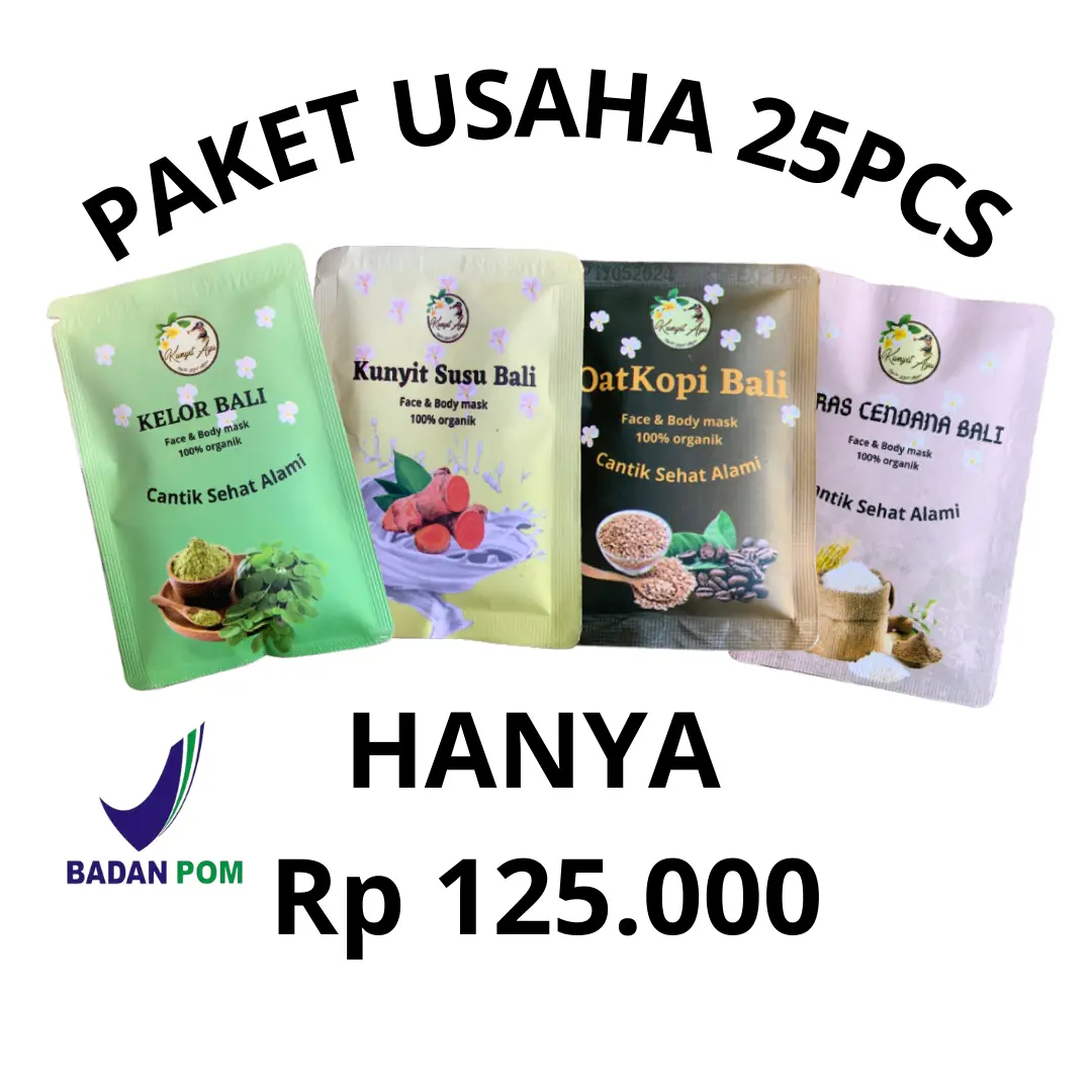 Paket Usaha Masker Kunyit Ayu 25 Pcs Mencerahkan Wajah, Melembutkan Memutihkan kelor