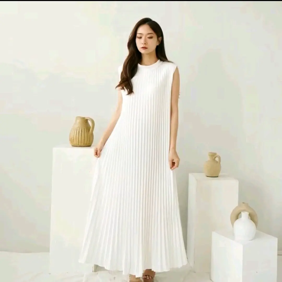 Dress Inner Plisket Lengan Buntung Polos Premium Mayung Alexa Slevelees Wanita - Deress Panjang Mewah Lebaran Pesta Gamis Remaja Dewasa Muslim - Dress Simple Lembut Formal gaun Atasan Casual