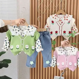 Setelan Anak Perempuan Premium Baju Motif Bunga Leher Rempel Celana Panjang Motif Polos - Usia 1-4 Tahun - Parsel