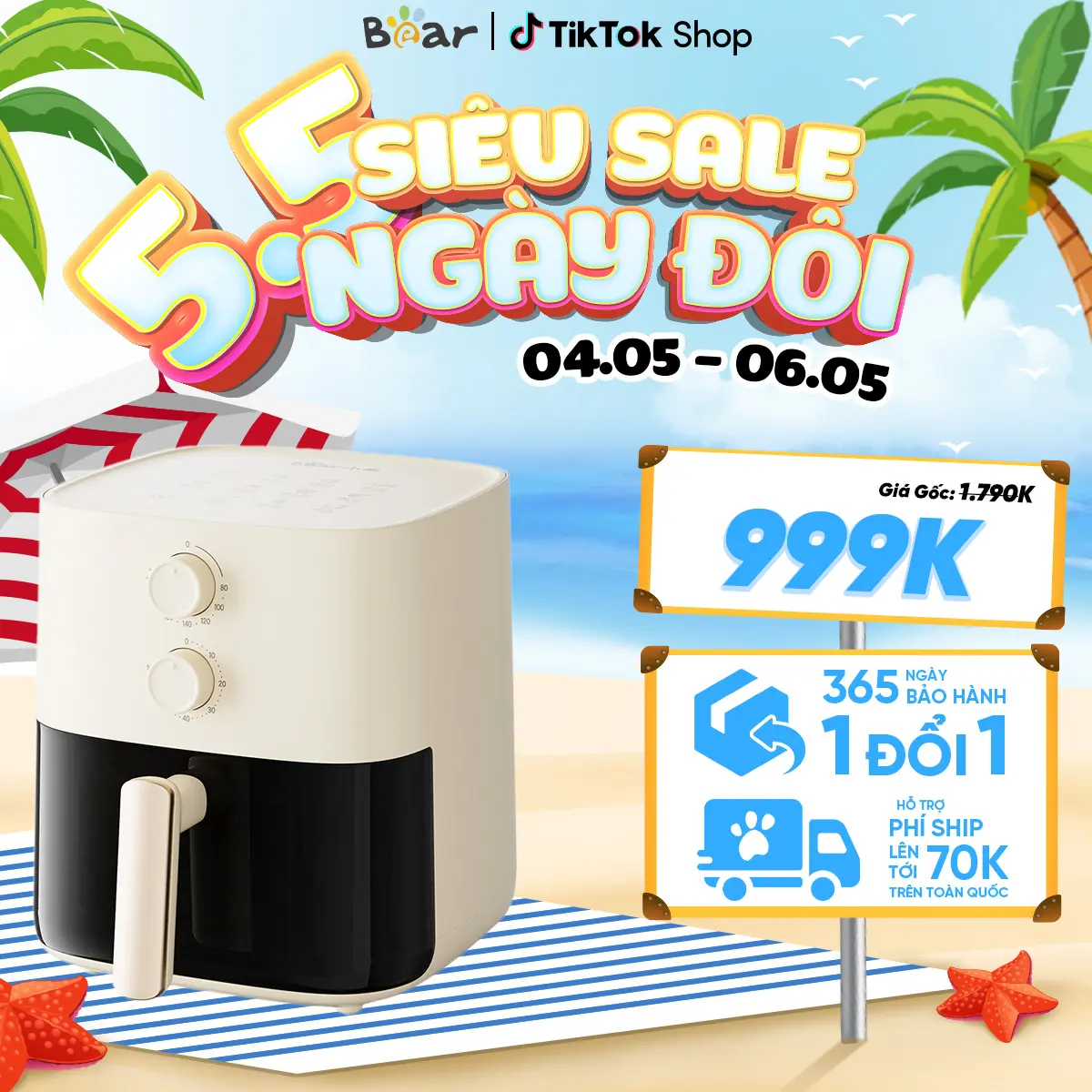 Nồi chiên không dầu 5 lít Bear AF-4H15K (mã cũ QZG-J15M1) nồi  chiên