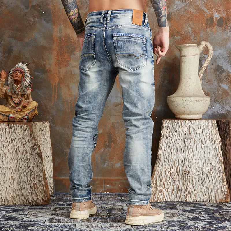 Mã số 859, Quần Jean Nam, Dáng Ôm Vừa Vặn, Denim Co Giãn, Màu Xanh Wash Bạc, Phong Cách Bụi Nhẹ Nhàng