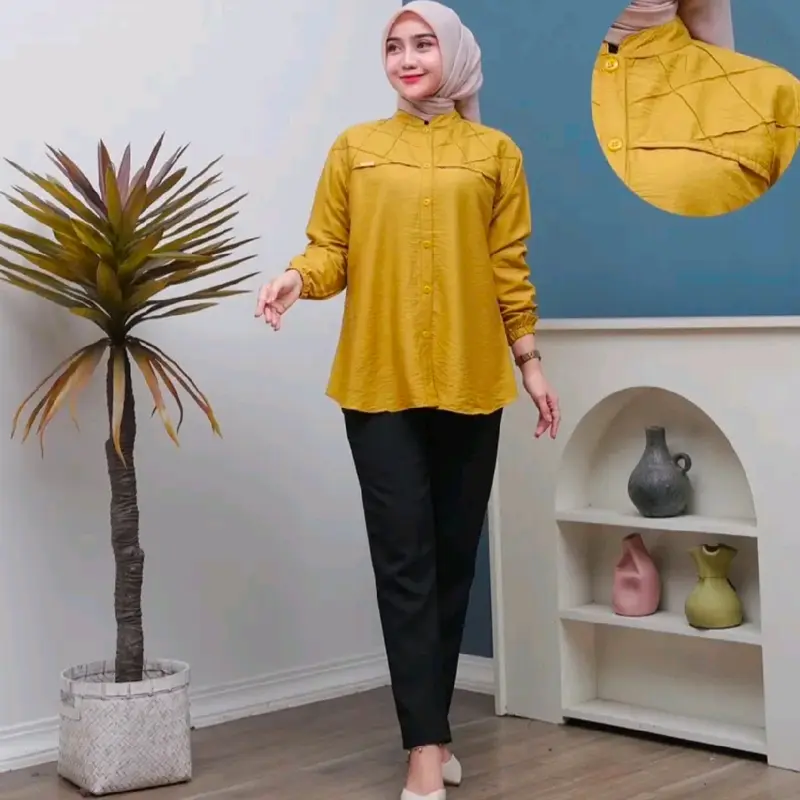 ROSELLA BLOUSE POLO LINEN . baju Atasan Santai 1
