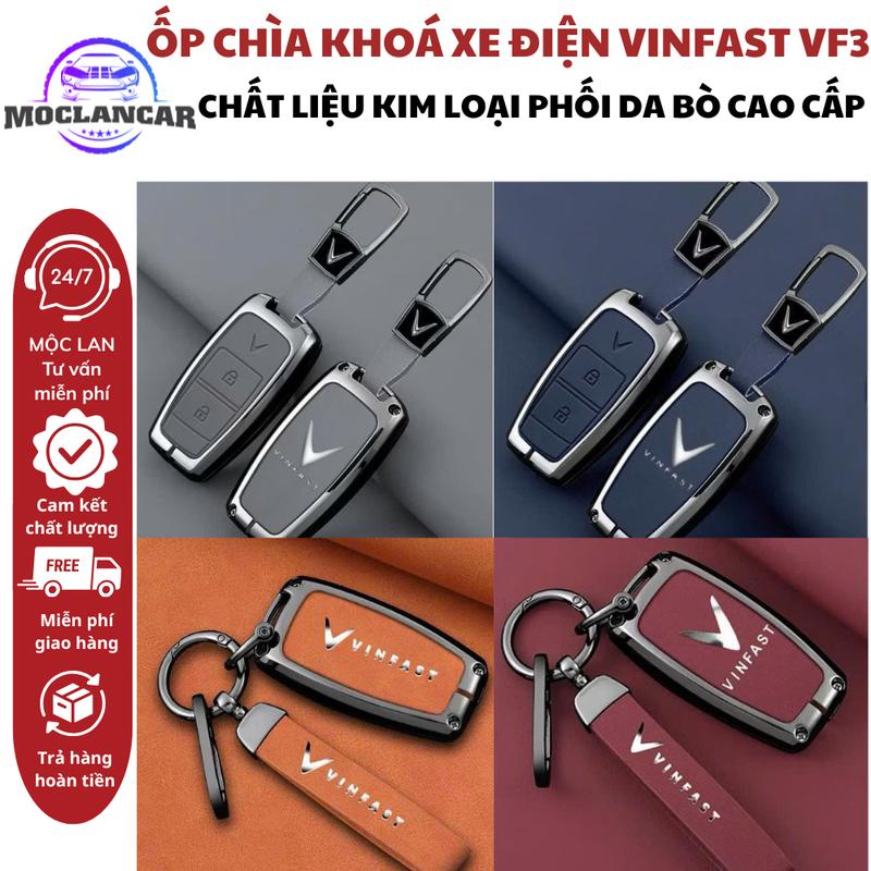  Ốp Chìa Khóa Xe Vinfast VF3 Bọc Chìa Khoá Xe Điện Bằng Da + Hợp Kim Cao Cấp - Móc Khóa - Phụ Kiện Xe VINFAST VF3 