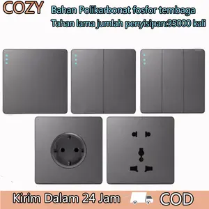 COZY (COD) Saklar / Sakelar Lampu Abu Space Gray 1/2/3 Gang Electrical Switch Bahan PC Tahan Api & Fosfor Desain Elegan 3D Ultra Thin 86x86mm