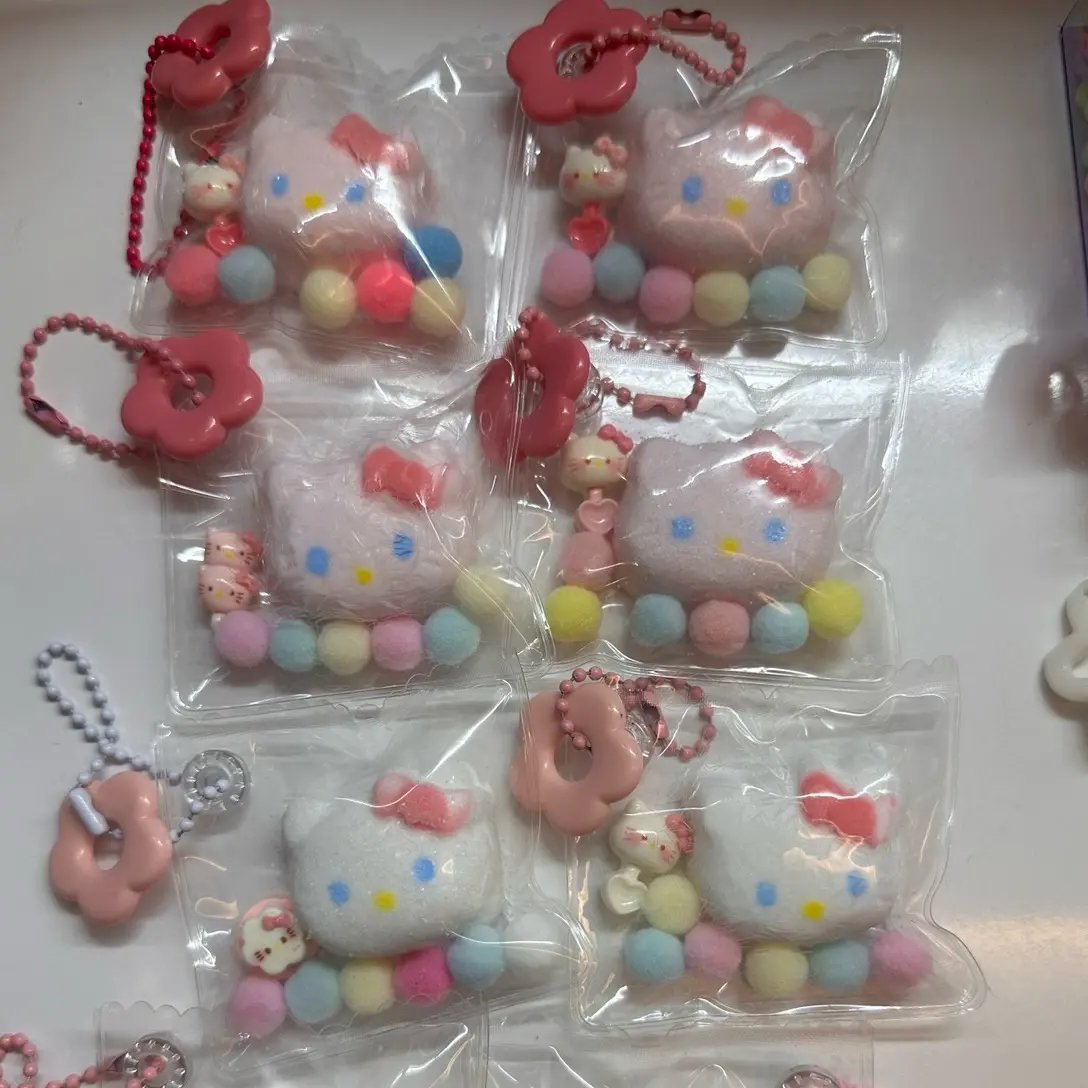 Hello Kitty (White or Light Pink) Squishy Keychain with Charm