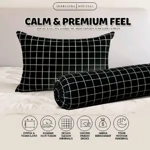 Promo bantal & guling 100% empuk | Lembut nyaman & anti alergi - Motif kotak hitam elegan Bed Katun Kain hotel premium Kantor Kursi Tidur Siang Meja Polyester
