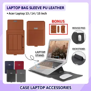 Sleeve Bag with Stand untuk Laptop 13 14 15 inch Premium Tas Leather Sleeve Stand Sarung Case