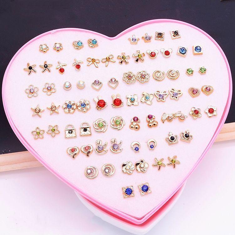 36 pasang /kotak Anting Tusuk Bentuk Hati bergaya Warna untuk Wanita 6