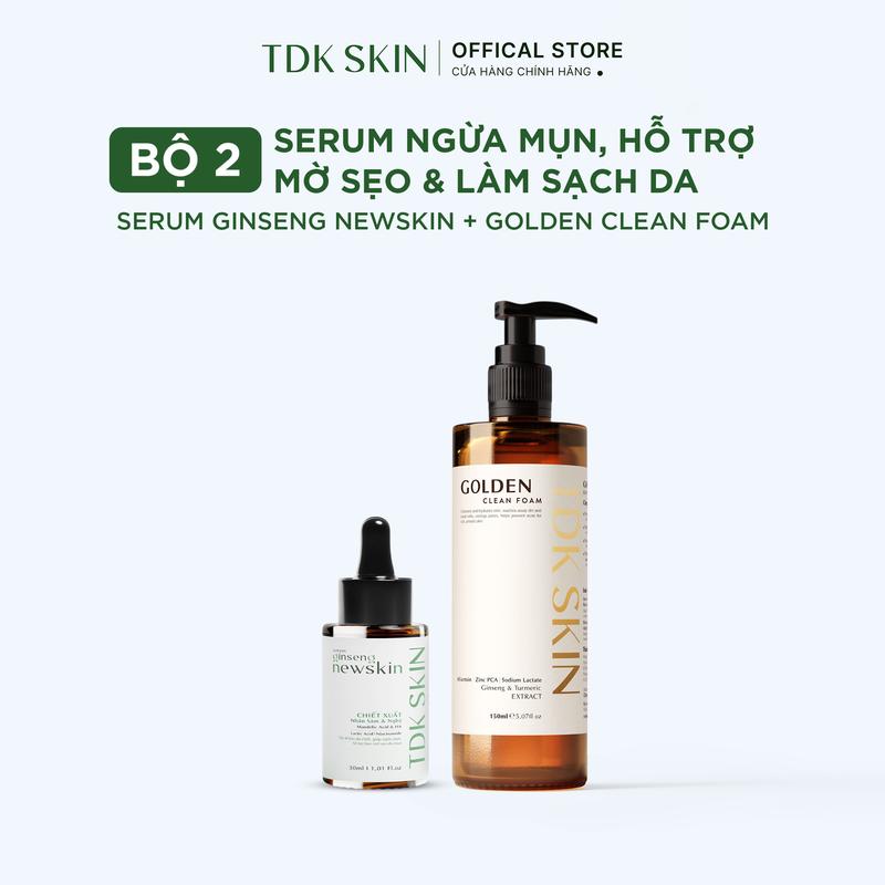 Combo bộ chăm sóc da Serum Newskin + Sữa rửa mặt GOLDEN CLEAN FOAM làm sạch dưỡng ẩm hỗ trợ cải thiện sẹo rỗ mụn ,thâm - TDK SKIN