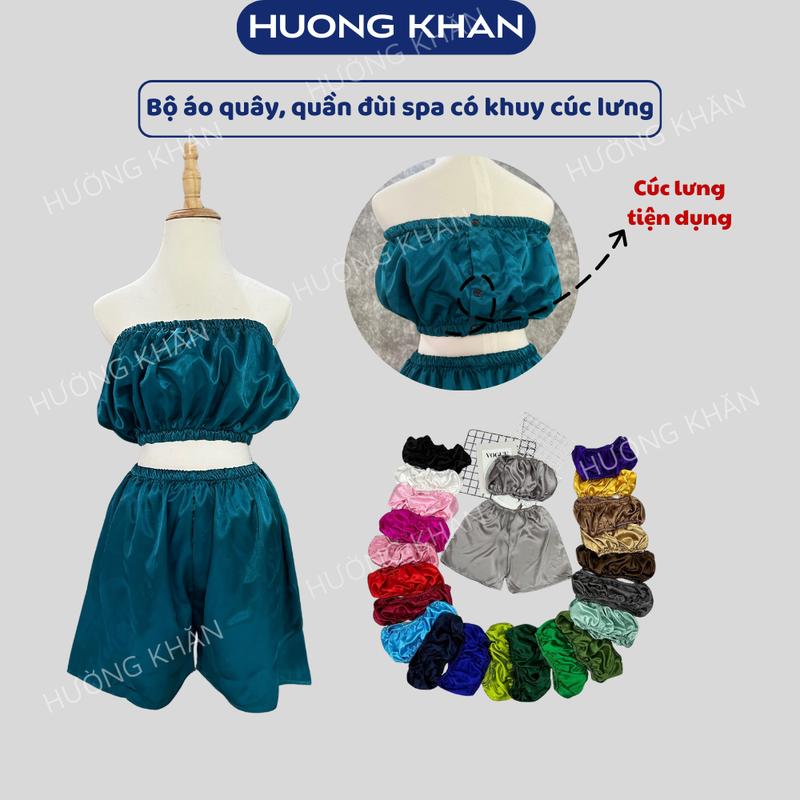  Bộ áo quây quần đùi CÓ CÚC mặc trong Spa massage chất liệu lụa phi mềm mại thoáng mát có chun co dãn tốt 