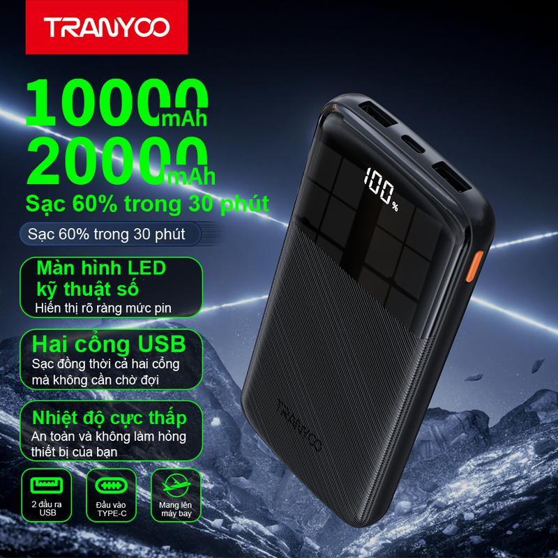 TRANYOO Sạc Dự Phòng 10000mAh Màn Hình LED D08 D09 2 Cổng USB Kép sạc iphone Cho Android IOS Phụ Kiện sạcdựphòng Pin Dự Phòng Đèn 20000mAj