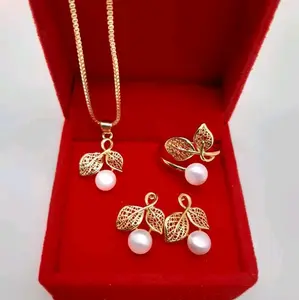 Gratis Gelang - Set Daun Kendari Mutiara Asli Bersertifikat Kalung