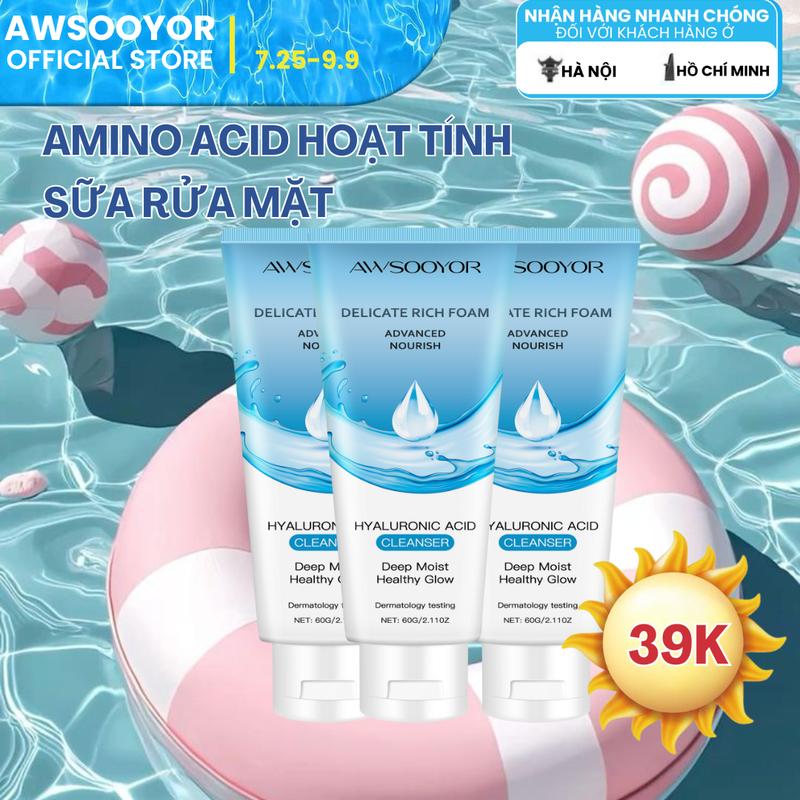 Sữa Rửa Mặt Amino Acid hoạt tính AWSOOYOR se khít lỗ chân lông & Loại Bỏ Mụn Sữa Rửa Mặt Làm Sạch Sâu Kiểm Soát Dầu Dưỡng Ẩm Nhẹ Nhàng Cho Cả Nam Và Nữ 60g