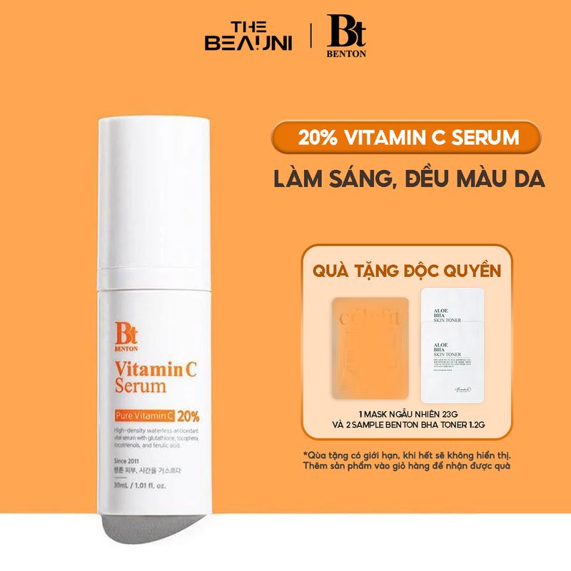 Tinh Chất Làm Sáng Da BENTON 20% Vitamin C Serum 30ml (Tặng 2 Mask Ngẫu Nhiên + 2 Sample Benton BHA Toner 1.2g)