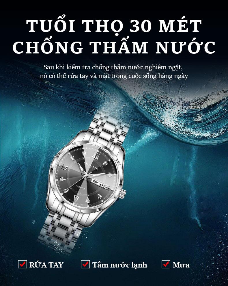 Product Introduction of Đồng Hồ Nam, Cao Cấp, Dạ Quang, Chống Thấm Nước, Thời Trang, Phong Trào Thạch Anh, Hiển Thị Ngày Đôi, Bộ Mặt Số Bằng Thép Không Gỉ, Đính Kim Cương 7