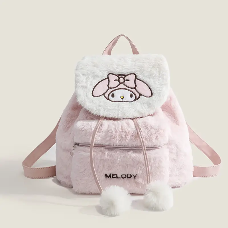 Tas Ransel Serut Boneka Bulu Sanrio Kawaii - Tas Ransel Premium Bulu Sannrio Tutup Depan Serut. 3