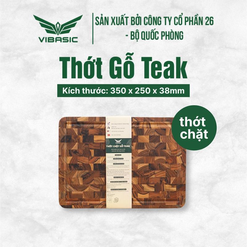 Thớt chặt gỗ Teak Vibasic ghép dựng block kích thước 350x250x38mm dùng để chặt
