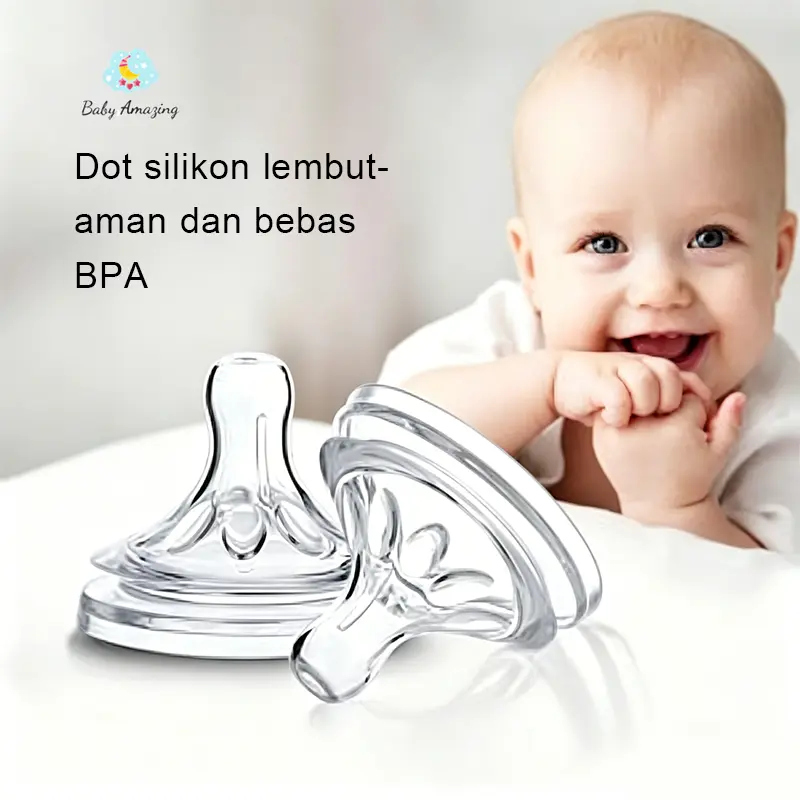 Dot silikon anti perut kembung, bahan bebas BPA, diameter 5,5 cm, empat ukuran cocok untuk bayi usia 0 hingga 24 bulan/dot bayi/perlengkapan keperluan bayi/