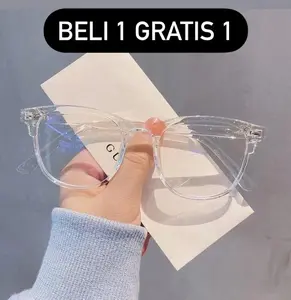 PROMO BELI 1 GRATIS 1 Kacamata Anti Radiasi Wanita Tansparan Bening Kacamata Korea Wanita Fashion Retro Bentuk Kotak Eyeglasses