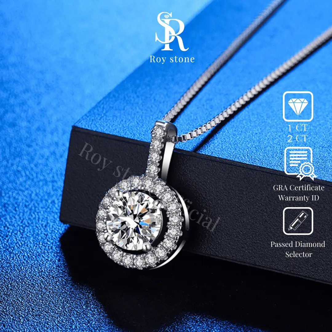 RoyStone – Kalung Moissanite Original Wanita Sertifikat GRA Perhiasan Silver Asli Lapis Emas Putih 18K Anti Karat Desain Simpel Elegan Wedding Engagement Necklace Birthday Gift_ Natasha Necklace