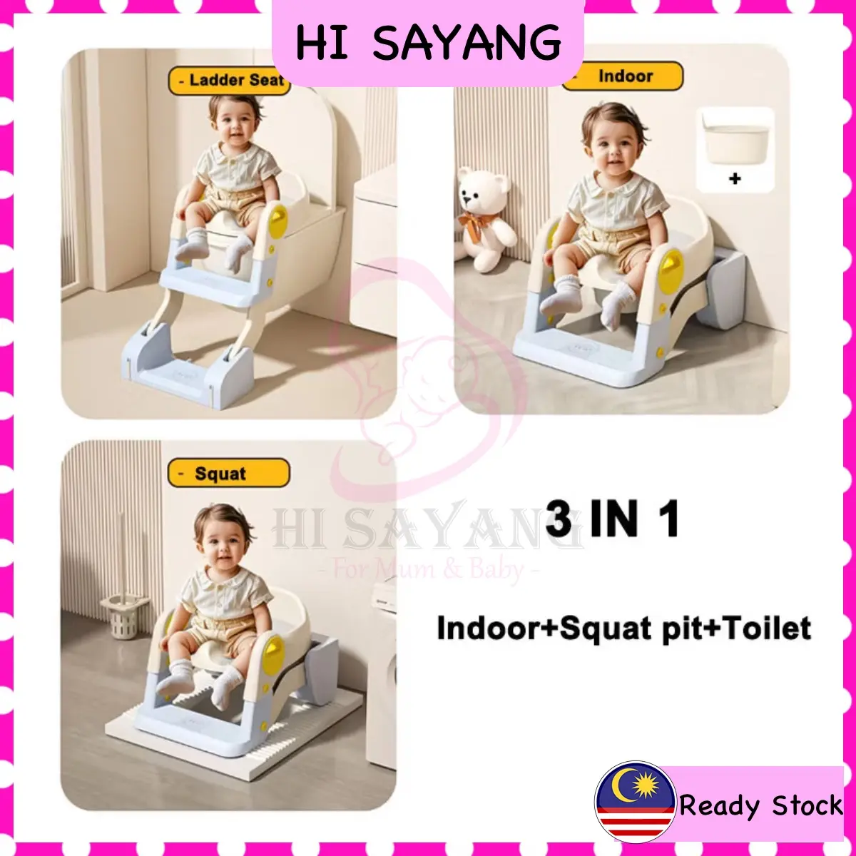 [HI SAYANG] Foldable Potty Seat Training Adjustable Potty Toilet Bowl Seat with Ladder for Baby Toddlers Safe Kid Toilet Child