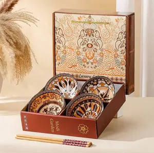 Mangkok makan set 4 dilengkapi dengan sumpit bambu set mangkok hampers Mangkok makan set 4 dilengkapi dengan sumpit bambu set mangkok hampers