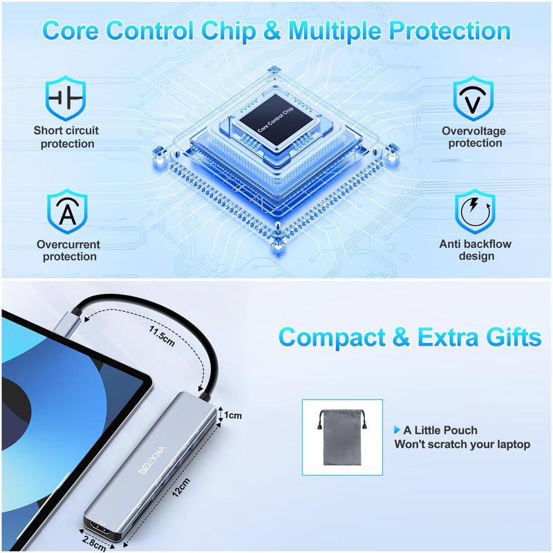 USB C Hub, 7 in 1 USB-C Multiport Adapter with 100W PD, 4K HDMI, 5Gbps High-Speed USB 3.0, SD/TF Card Reader, USB Type C Hub Splitter Docking Station for Galaxy, Laptop, etc 4