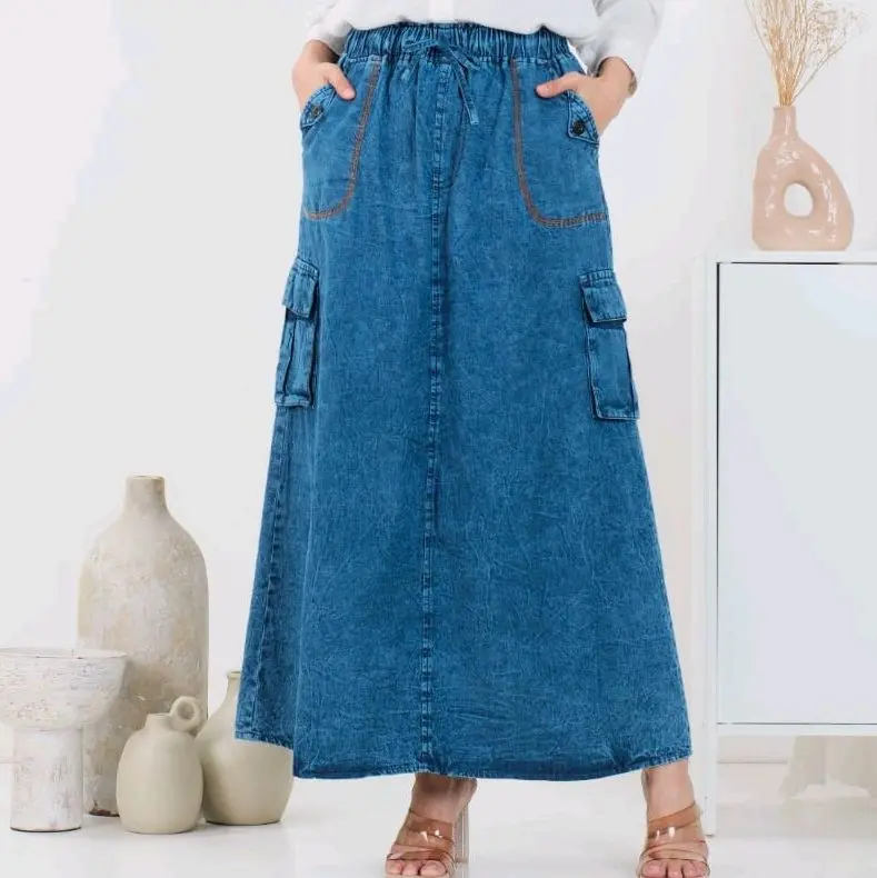 Rok Jeans Cargo - Rok Panjang Cargo - Rok Panjang Wanita - Rok Caro - Rok Mayung - Rok Maxi 1