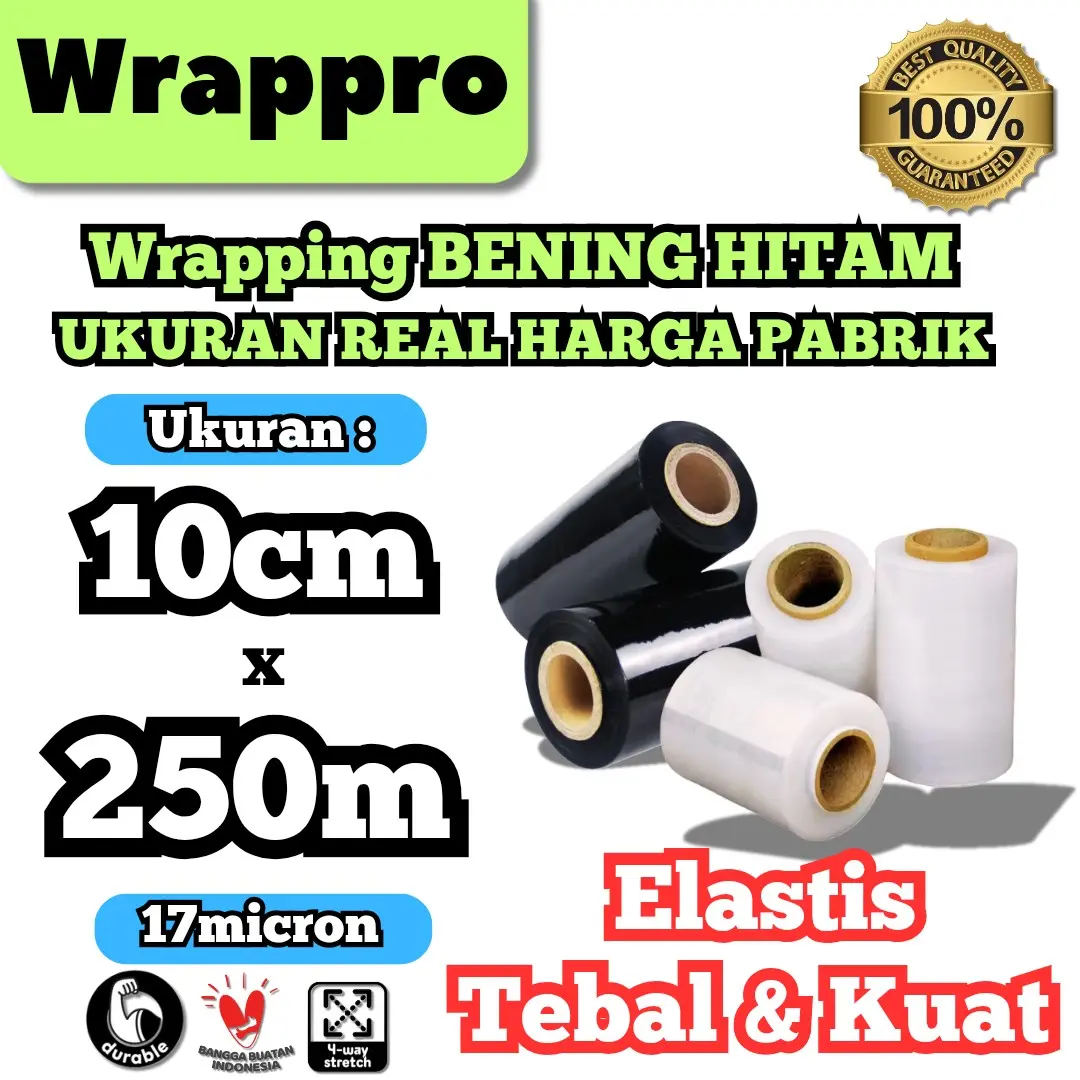 Plastik Wrapping Barang BENING HITAM 10cm x 250m x 17micron / Stretch Film Roll Transparan