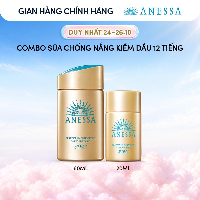 Combo Sữa chống nắng dưỡng da kiềm dầu bảo vệ hoàn hảo Anessa Gold Milk SPF50+ PA++++ 60ml + 20ml