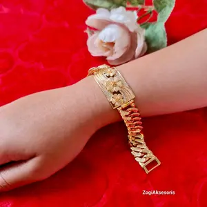 [Beli 1 Bonus 1 Random] Gelang Wanita Rantai Sisik Naga Permata Lapis Emas 22k Motif Bunga Anti Karat- Bracelets