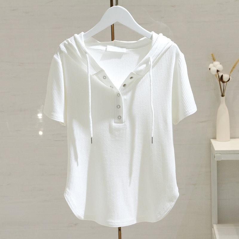 Product Introduction of Áo Thun Dây Rút Có Mũ Trùm Đầu, Màu Trơn Ngắn Tay, Thời Trang Mới Mùa Hè, Dành Cho Phụ Nữ, Thường Ngày Và Dáng Rộng Rãi, Bó Sát, Áo Sơ Mi Lớp Cơ Sở, Hàng Mới Về Top Women Shirt Cổ Tròn 1