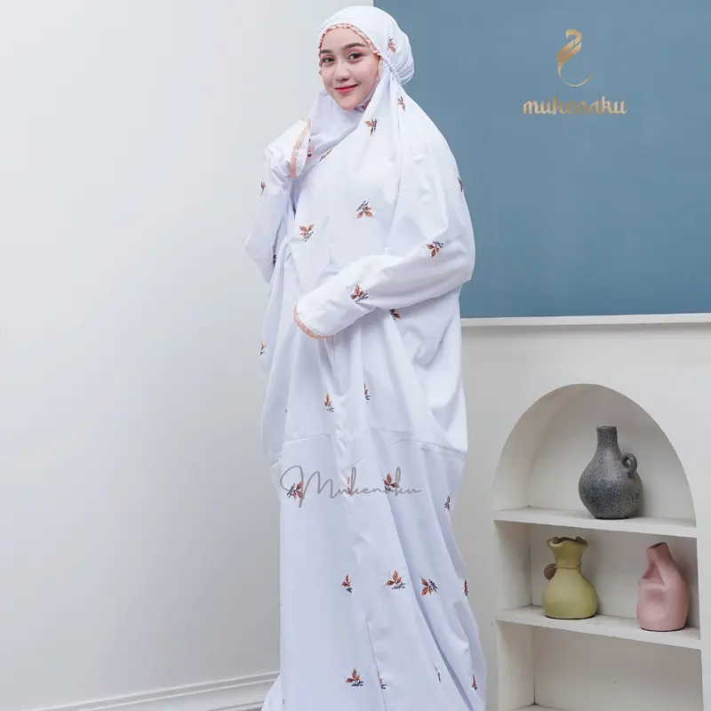 MUKENAKU - Mukena Terusan Santri Bordir Floral Mukena Lajuran Katun 2