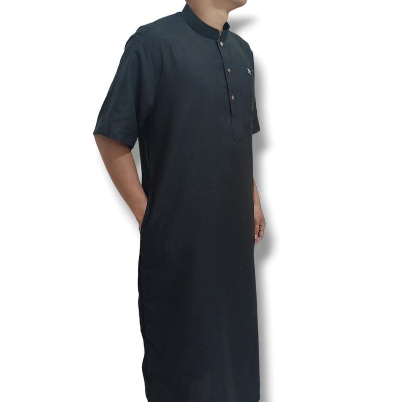 Jubah Afsheen Kancing Lengan Pendek  Muslim Dewasa Pria Hitam Abu 6