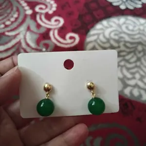 [Kisoet] Anting emas bulat hijau batu giok imitasi gantung sederhana unik serbaguna untuk wanita Q324