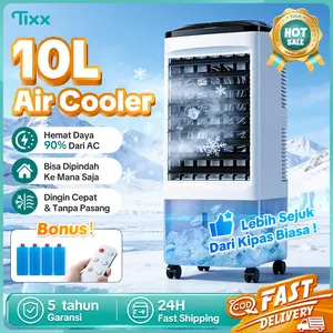 Tixx 10L Kipas Angin Air Cooler pendingin ruangan hemat listrik anti bising timer 12 jam tangki air besar tidak perlu isi ulang sering jangkauan angin jauh 3 kecepatan angin sejuk cocok rumah kantor di cuaca panas sejuk seperti AC tanpa boros listrik