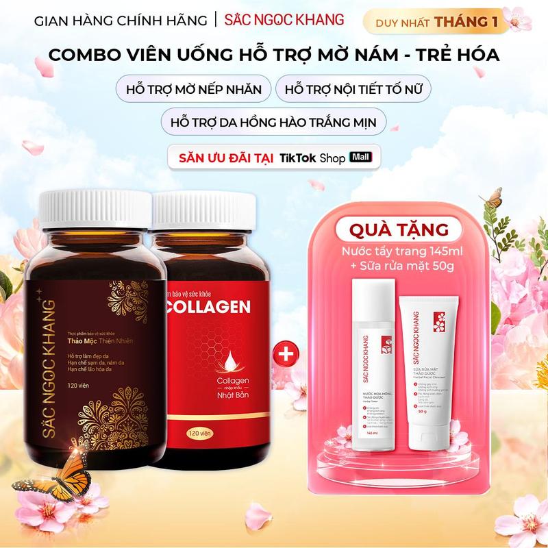  Combo Viên Uống Collagen Dipeptide 120v & Viên Uống Sắc Ngọc Khang ++ 120v Cao Cấp - Hỗ Trợ Nội Tiết Trẻ Hóa Sáng Da Đào Thải Nám Sạm Tàn Nhang 