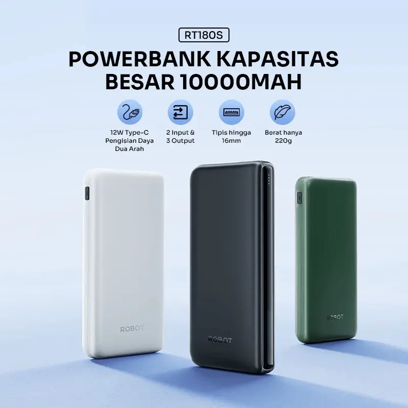 ROBOT Powerbank 10.000mAH RT12Q dan RT180S Daya 20W QC 3.0 Fast Charging Dual Input Slim Original - Garansi 1 Tahun [BISA COD] 4