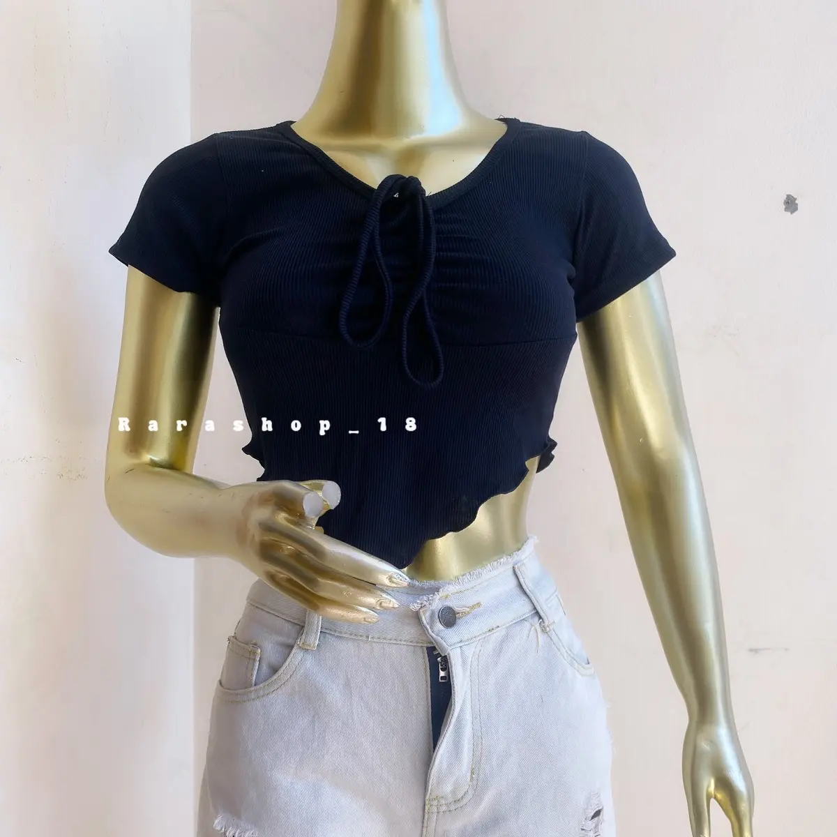 crop top Able pendek neci tali serut Wanita