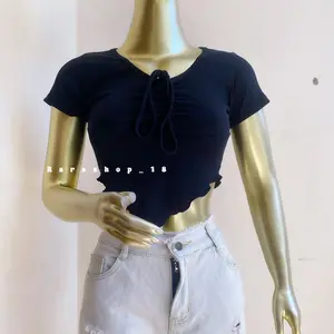 Able Crop Top Pendek Neci Tali Serut Wanita Bahan Lancip Berkualitas Panjang 35cm Lebar 80cm Gaya Fashion Kekinian