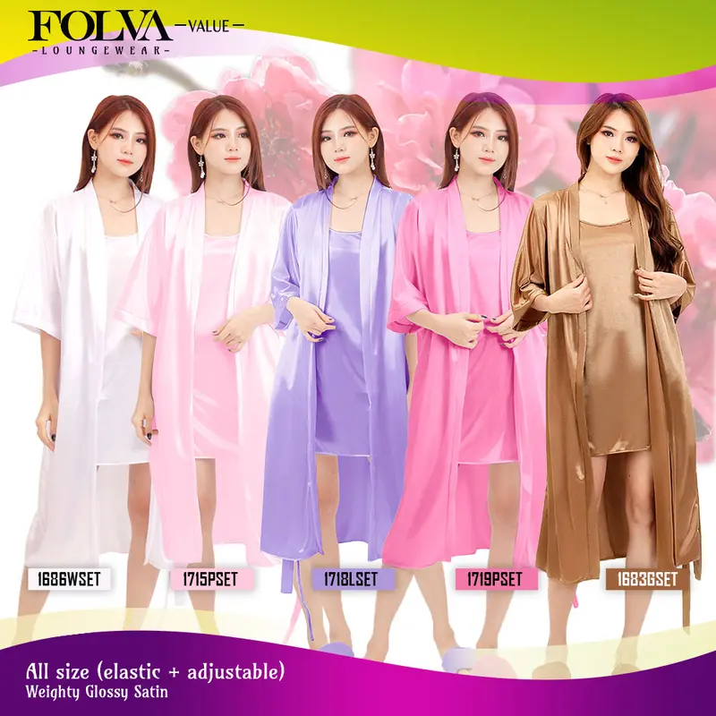 FOLVA Kimono 3/4 Set Tanktop Bridesmaid Baju Tidur Wanita Satin all size 0