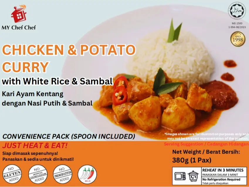 Instant Chicken and Potato Curry with White Rice and Sambal