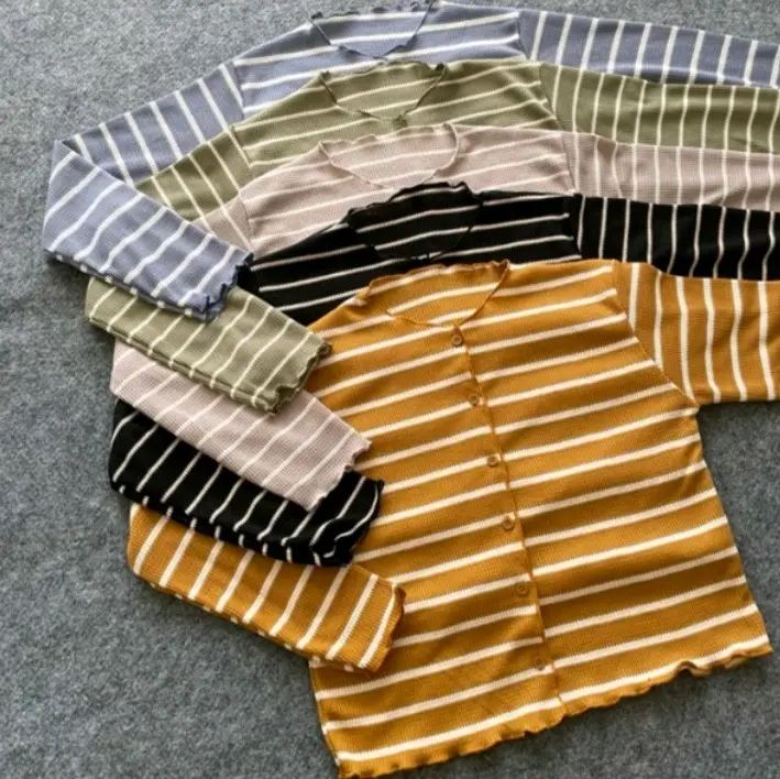 Study_Storee•Cardigan Waffle Salur Knitwear Crop Top Atasan Wanita Kekinian