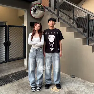 Falh.ltd - Celana Jeans wide leg gombrong Wisker Grey Think